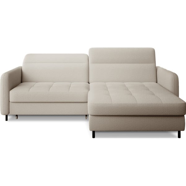 Bēšs salokāms/ar uzglabāšanas vietu stūra dīvāns no buklē auduma (ar labo stūri/ar zvilni) Gomsi – ELTAP