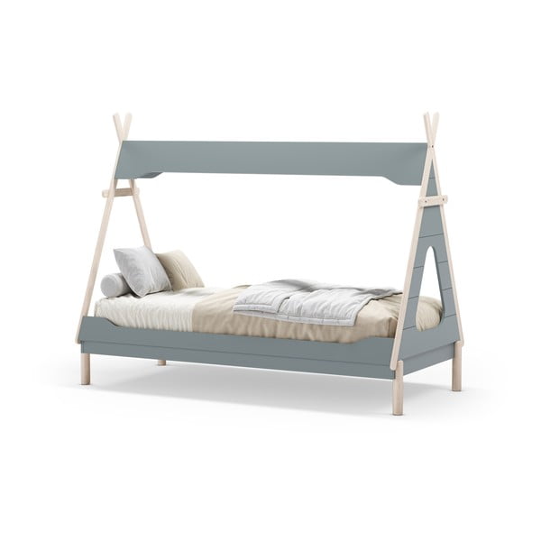 Zaļganzila priedes masīvkoka bērnu gulta mājas formā 90x190 cm Nora – Marckeric-image-2