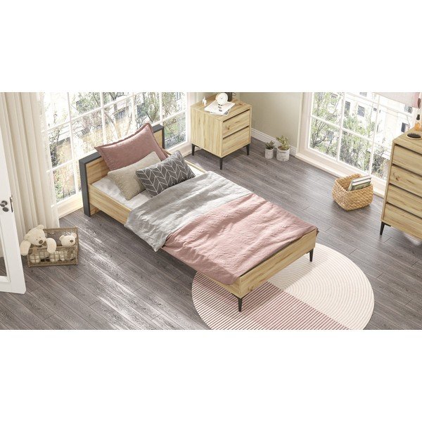 Dabīga toņa vienvietīga gulta ar redelēm 90x200 cm AR5 – Kalune Design-image-1