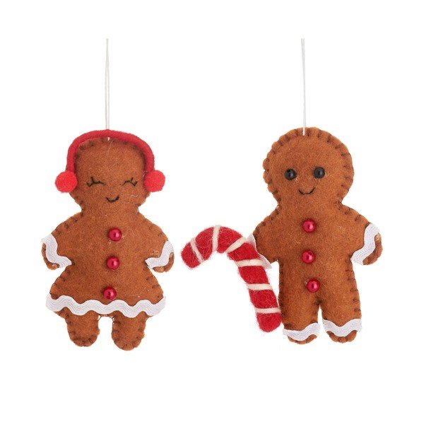 Tekstila ar rokām izgatavoti Ziemassvētku eglītes rotājumi (2 gab.) 6,5 cm Gingerbread Couple – Sass & Belle