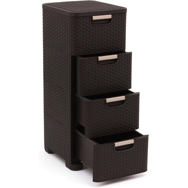 Tumši brūns plastmasas augsts vannas istabas skapis 33x79 cm Rattan – Curver-image-3