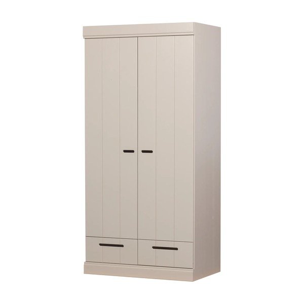 Pelēkbēšs priedes masīvkoka drēbju skapis 94x195x53 cm Connect – WOOOD