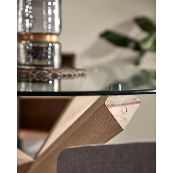 Ēdamgalds no ozolkoka ar stikla virsmu Kave Home Nori, ø 120 cm-image-3