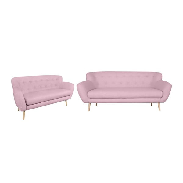 Trīsvietīga un divvietīga rozā dīvāna komplekts Kooko Home Pop