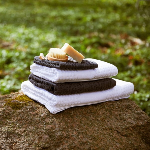 Tumši pelēks frotē dvielis no organiskās kokvilnas  30x30 cm Check – JUNA-image-2