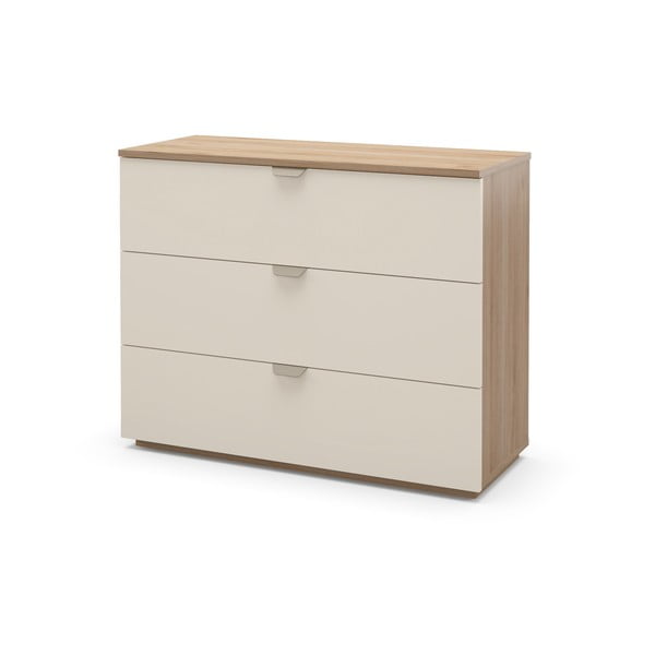 Krēmkrāsas/dabīga toņa kumode ar ozolkoka imitāciju 100x80x40 cm Dennis – Marckeric-image-2