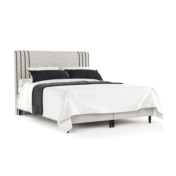 Gaiši pelēka polsterēta divvietīga gulta ar veļas kasti 160x200 cm Musca – Maison de Rêve-image-2