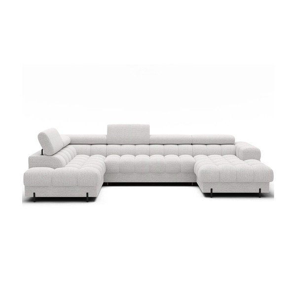 Krēmkrāsas salokāms stūra dīvāns no buklē auduma (ar kreiso stūri/U veida) Feraria – ELTAP