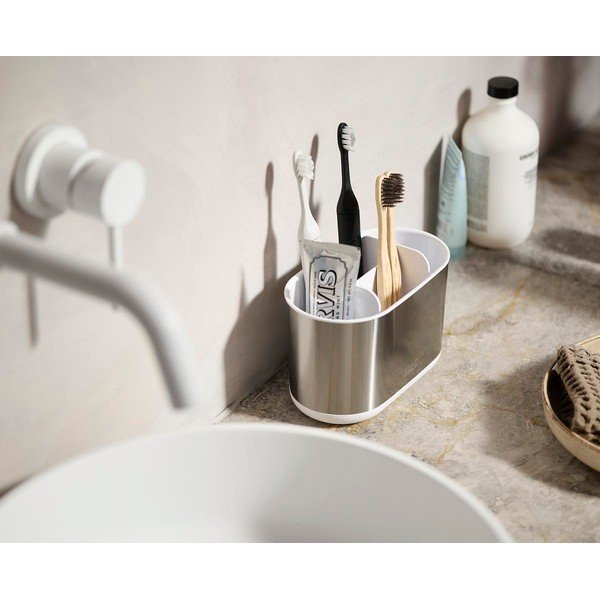Sudraba krāsas nerūsējošā tērauda zobu birstes statīvs Duo Steel – Joseph Joseph-image-2