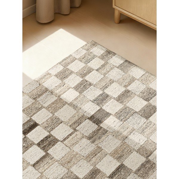 Krēmkrāsas ar rokām darināts vilnas paklājs 80x150 cm Boho 1.0 Quadra – Vikosa-image-4