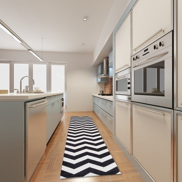 Ļoti izturīgs virtuves paklājs Webtappeti Optical Black White, 60 x 140 cm