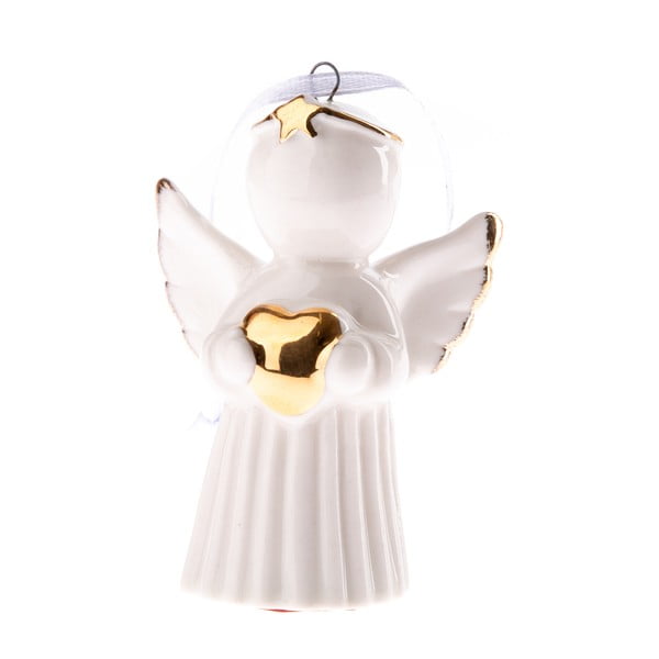 Balts porcelāna piekaramais eņģelis ar sirdi Dakls