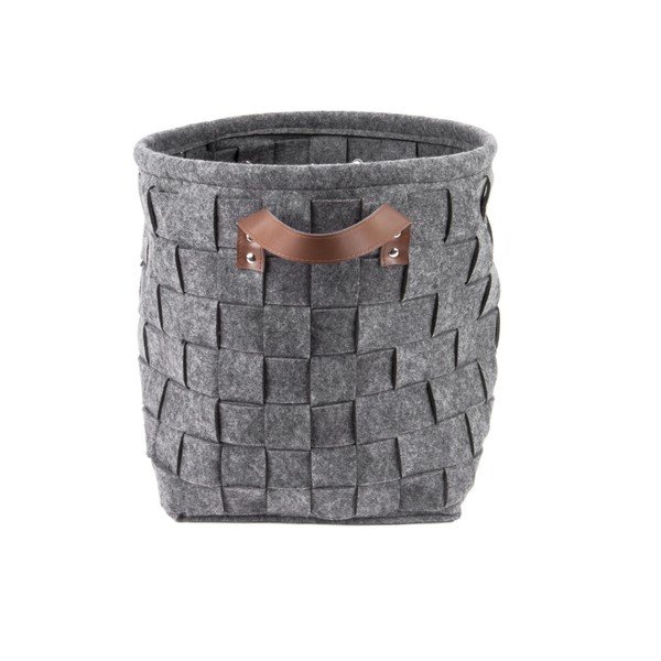 Tumši pelēks uzglabāšanas grozs ar ādas rokturiem PT LIVING Storage, ⌀ 34 cm-image-1