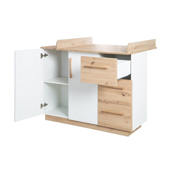 Balta/dabīga toņa bērnu kumode ar ozolkoka imitāciju un pārtinamo galdiņu 118x103x79 cm Lion – Roba-image-4