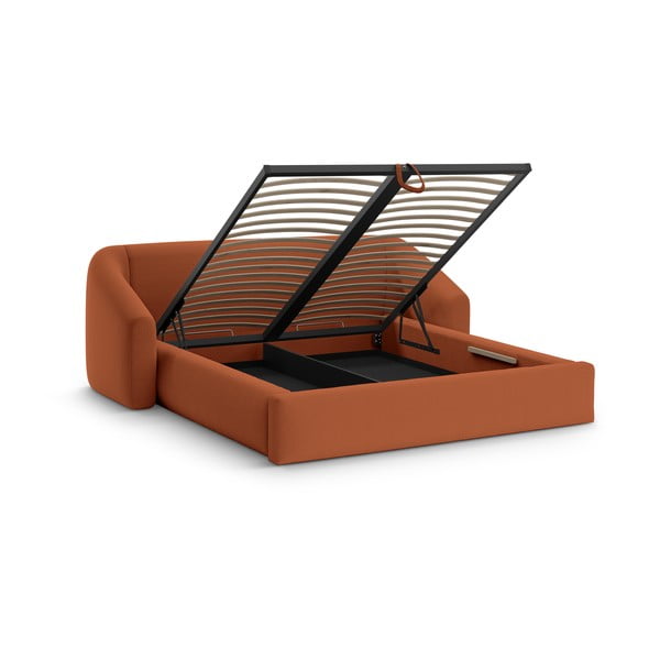 Ķieģeļu sarkana polsterēta divvietīga gulta ar veļas kasti ar redelēm 140x200 cm Campi – Cosmopolitan Design-image-2