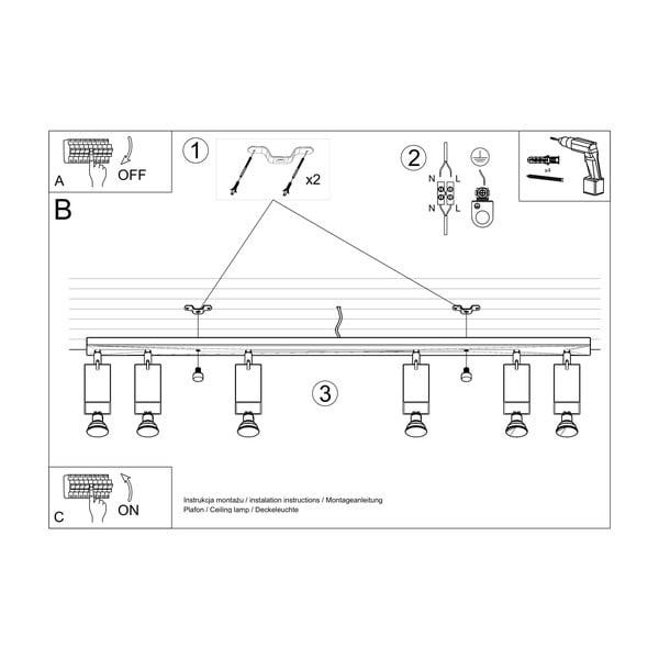 Melna griestu lampa Sollux Toscana 6L-image-4