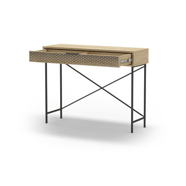 Dabīga toņa konsoles galds ar ozolkoka imitāciju 35.5x110 cm Ecrin – Marckeric-image-3