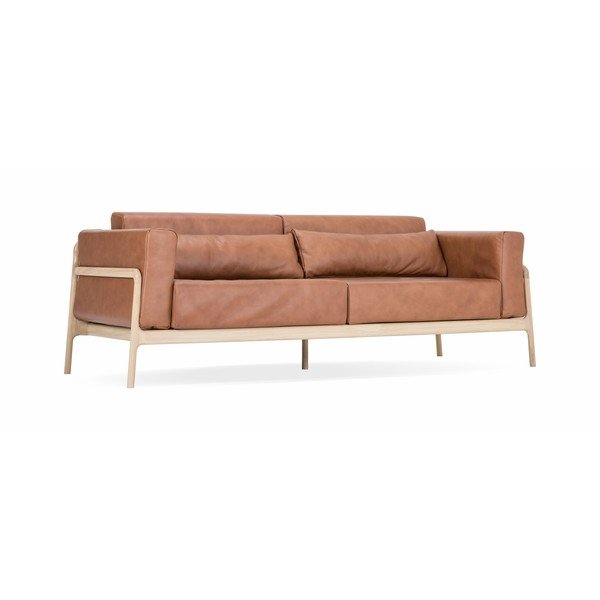 Konjaka brūns bifeļu ādas dīvāns ar masīvkoka konstrukciju Gazzda Fawn, 240 cm-image-2