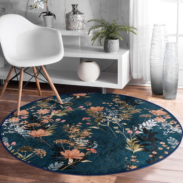 Tumši zils mazgājams robotu putekļu sūcējiem piemērots apaļš paklājs ø 80 cm Comfort – Mila Home-image-3