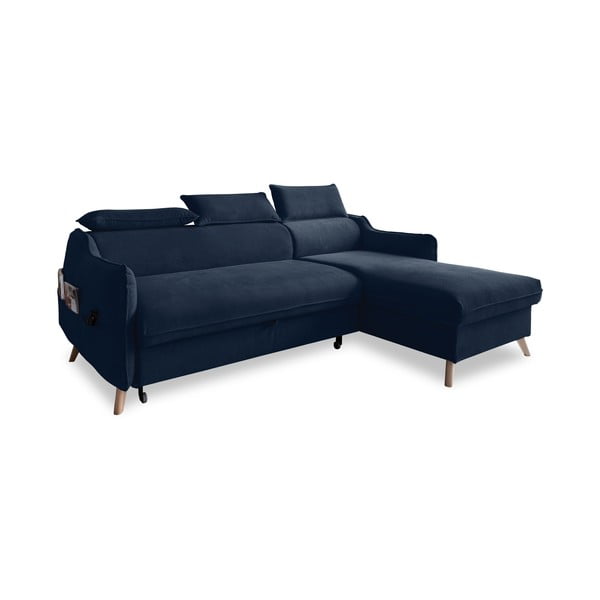 Tumši zils samta salokāms stūra dīvāns (ar labo stūri) Sweet Harmony – Miuform