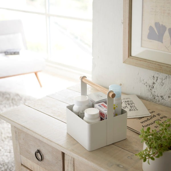 Balta daudzfunkcionāla kaste ar dižskābarža detaļām YAMAZAKI Tosca Tool Box, garums 16 cm-image-1