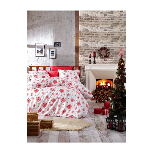 Ziemassvētku kokvilnas gultasveļa divguļamai gultai ar palagu Nazenin Home Rina, 200 x 220 cm
