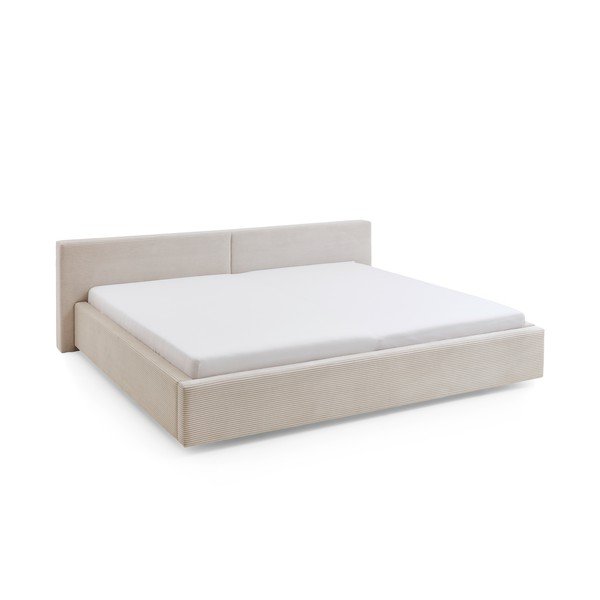 Bēša polsterēta divvietīga gulta ar veļas kasti ar redelēm 200x240 cm Cube – Meise Möbel
