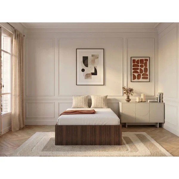 Tumša dabīga toņa vienvietīga gulta no skaidu plāksnēm ar veļas kasti/bez galvgaļa ar redelēm 90x190 cm Nira – Bobochic Paris-image-1