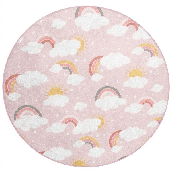 Rozā mazgājams bērnu paklājs ø100 cm Rainbow World – Mila Home