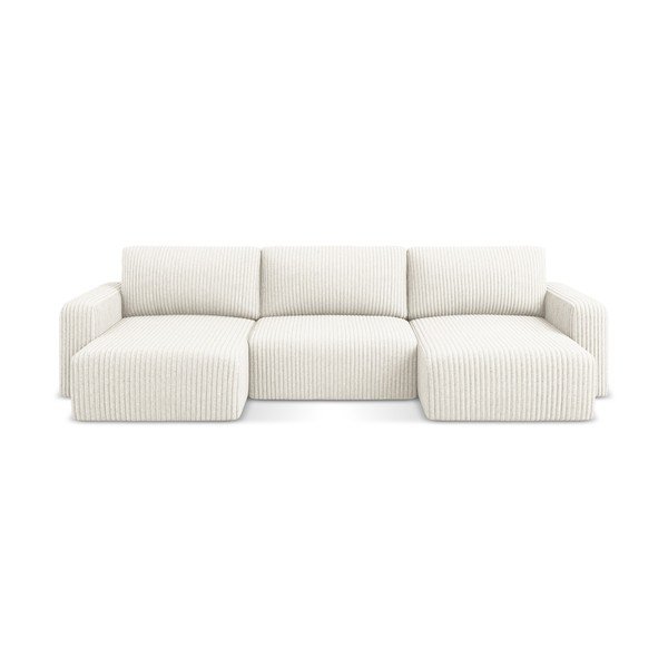 Krēmkrāsas velveta salokāms (U veida) stūra dīvāns ar uzglabāšanas vietu Kona – Makamii