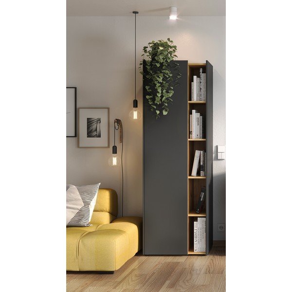 Tumši pelēks grāmatu plaukts ar ozolkoka imitāciju 62x188 cm Austin – Germania-image-3