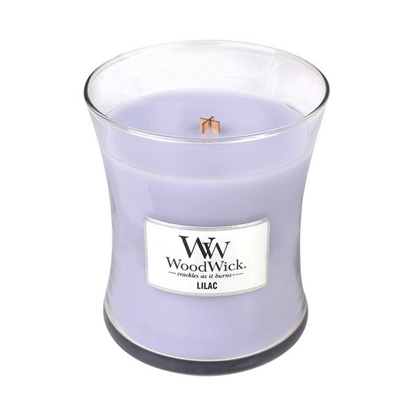 Aromātiskā svece WoodWick Lilac, degšanas laiks 55 stundas