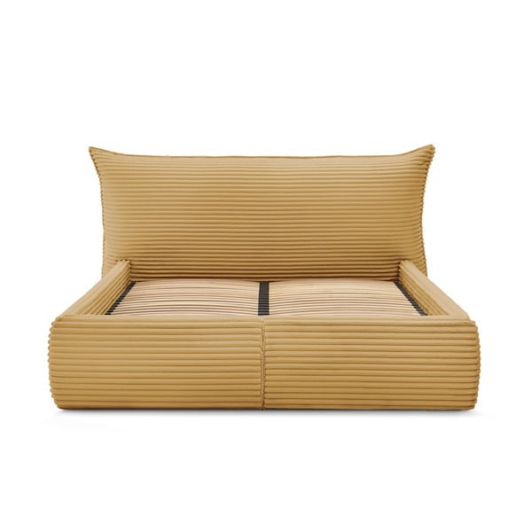 Dzeltena polsterēta divvietīga gulta ar veļas kasti un redelēm 160x200 cm Jade – Bobochic Paris-image-4