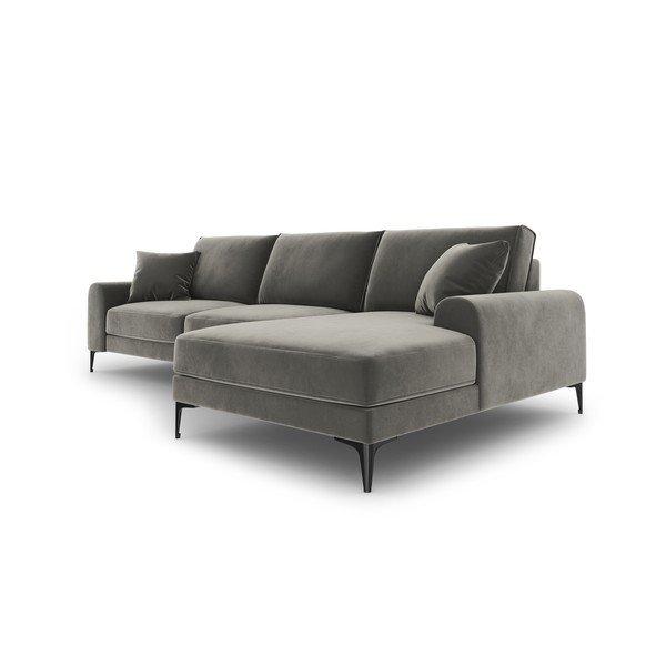 Gaiši pelēks samta stūra dīvāns Mazzini Sofas Madara, labais stūris-image-4