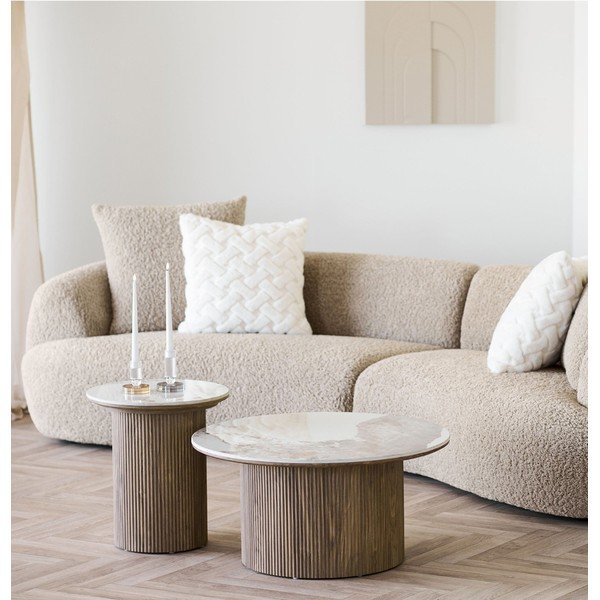Bēšs/dabīga toņa apaļš žurnālgaldiņš ar marmora imitācijas galda virsmu ø 80 cm Athens – House Nordic-image-1