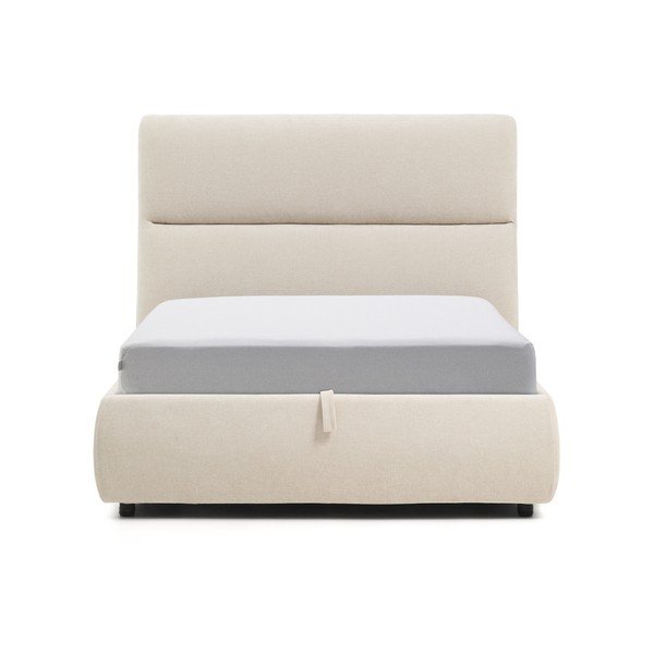 Bēša polsterēta divvietīga gulta no šenila ar veļas kasti ar redelēm 160x200 cm Dafra – Kave Home-image-3