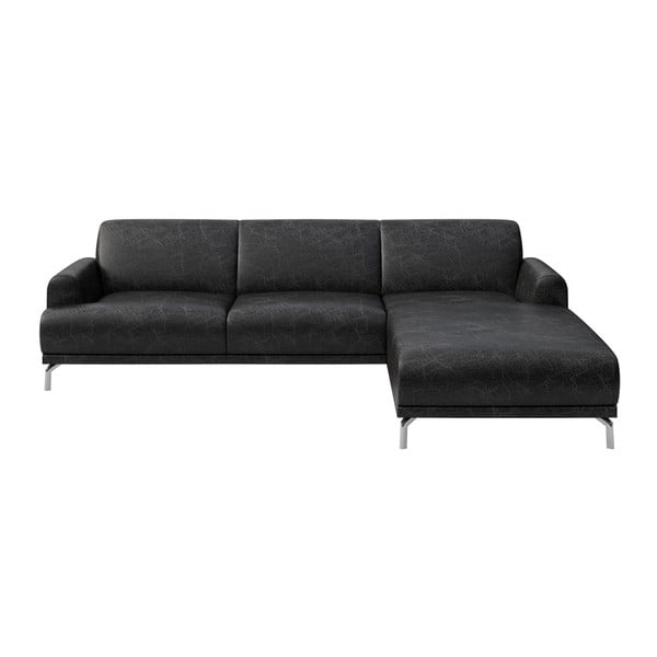 Melns ādas stūra dīvāns MESONICA Puzo, labais stūris