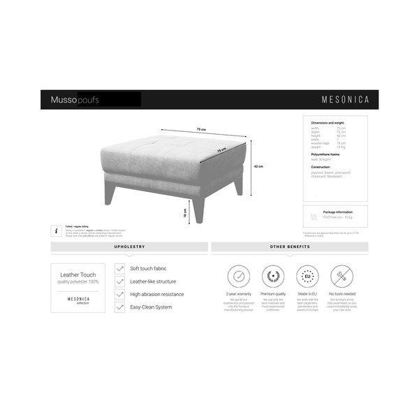 Smilškrāsas kāju soliņš no ādas imitācijas MESONICA Musso Tufted-image-3