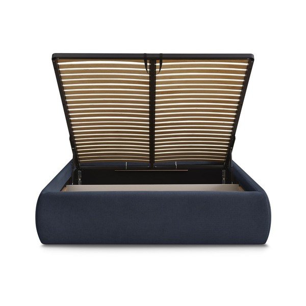 Tumši zila polsterēta divvietīga gulta ar veļas kasti/bez galvgaļa un ar redelēm 180x200 cm Inera – Bobochic Paris-image-4