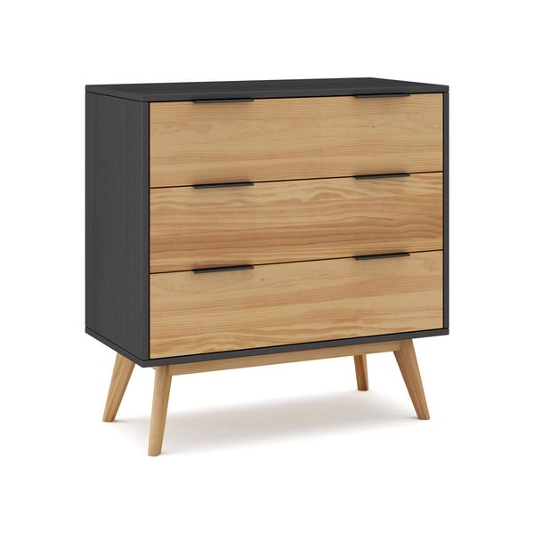 Melna/dabīga toņa augsta priedes kumode 80x83 cm Lavis – Marckeric-image-3