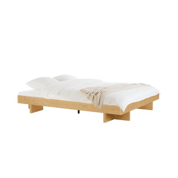 Dabīga toņa divvietīga gulta no MDF ar ozolkoka imitāciju bez galvgaļa ar redelēm 140x200 cm Kito – noo.ma