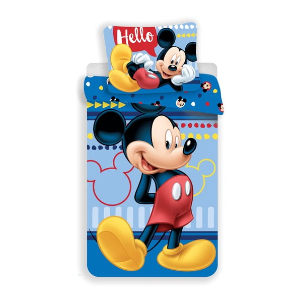 Vienguļamā kokvilnas bērnu gultas veļa 140x200 cm  Mickey "Hello" – Jerry Fabrics