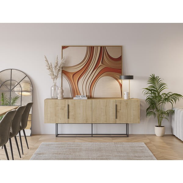 Dabīga toņa zema kumode ar ozolkoka imitāciju 200x80 cm Titan – Marckeric-image-1