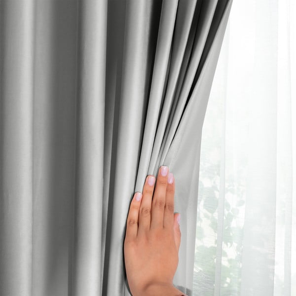 Gaiši pelēks samta daļēji gaismu necaurlaidīgs aizkars 140x270 cm Pleat – Restilo-image-4