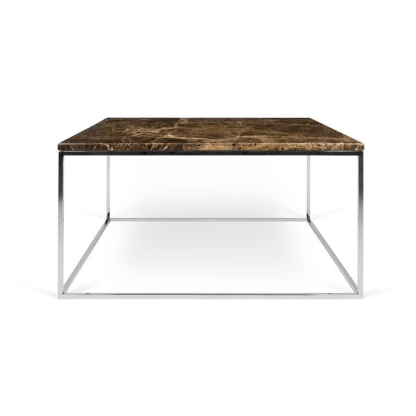 Brūns marmora kafijas galdiņš ar hromētām kājām TemaHome Gleam, 75 x 75 cm