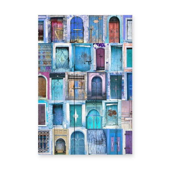 Sienas zīme no priedes koka Really Nice Things Blue Doors, 40 x 60 cm