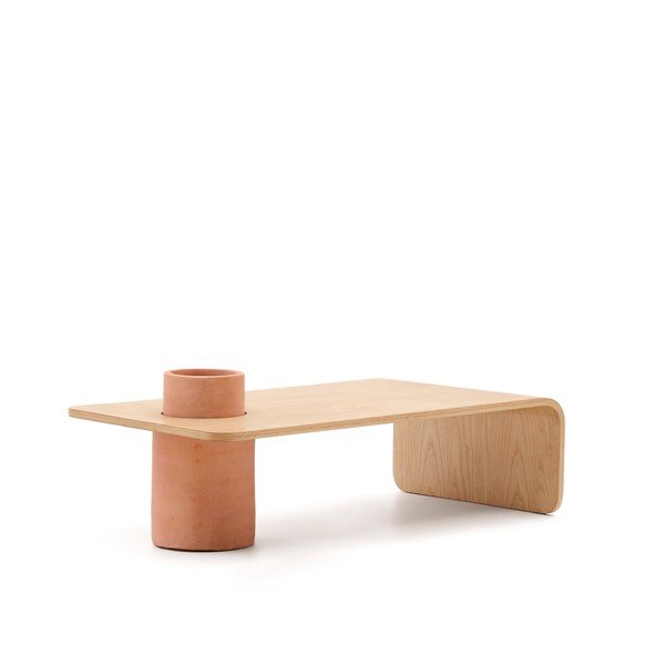 Dabīga toņa apaļš žurnālgaldiņš ar oškoka imitāciju 60x110 cm Olaria – Kave Home