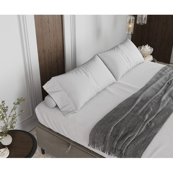 Krēmkrāsas polsterēta divvietīga gulta ar veļas kasti 160x200 cm Tate – Maison de Rêve-image-4