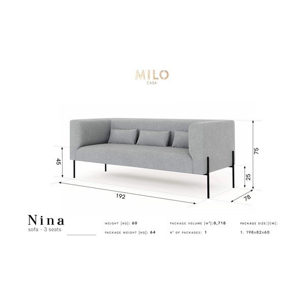 Dzeltens trīsvietīgs dīvāns Milo Casa Nina, 192 cm-image-4