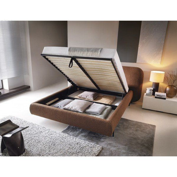 Terakotas oranža polsterēta divvietīga gulta ar veļas kasti un ar redelēm 160x200 cm Pointt – ELTAP-image-2